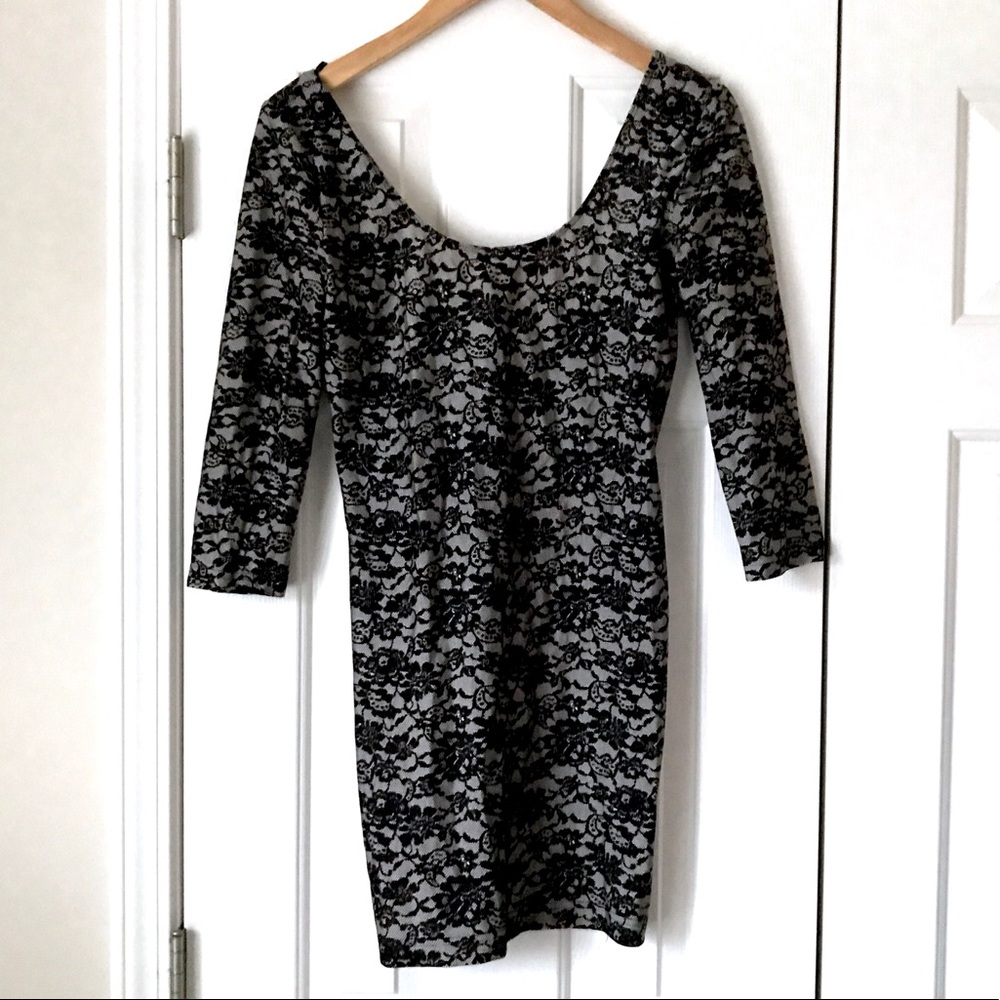 Lace look low back mini dress